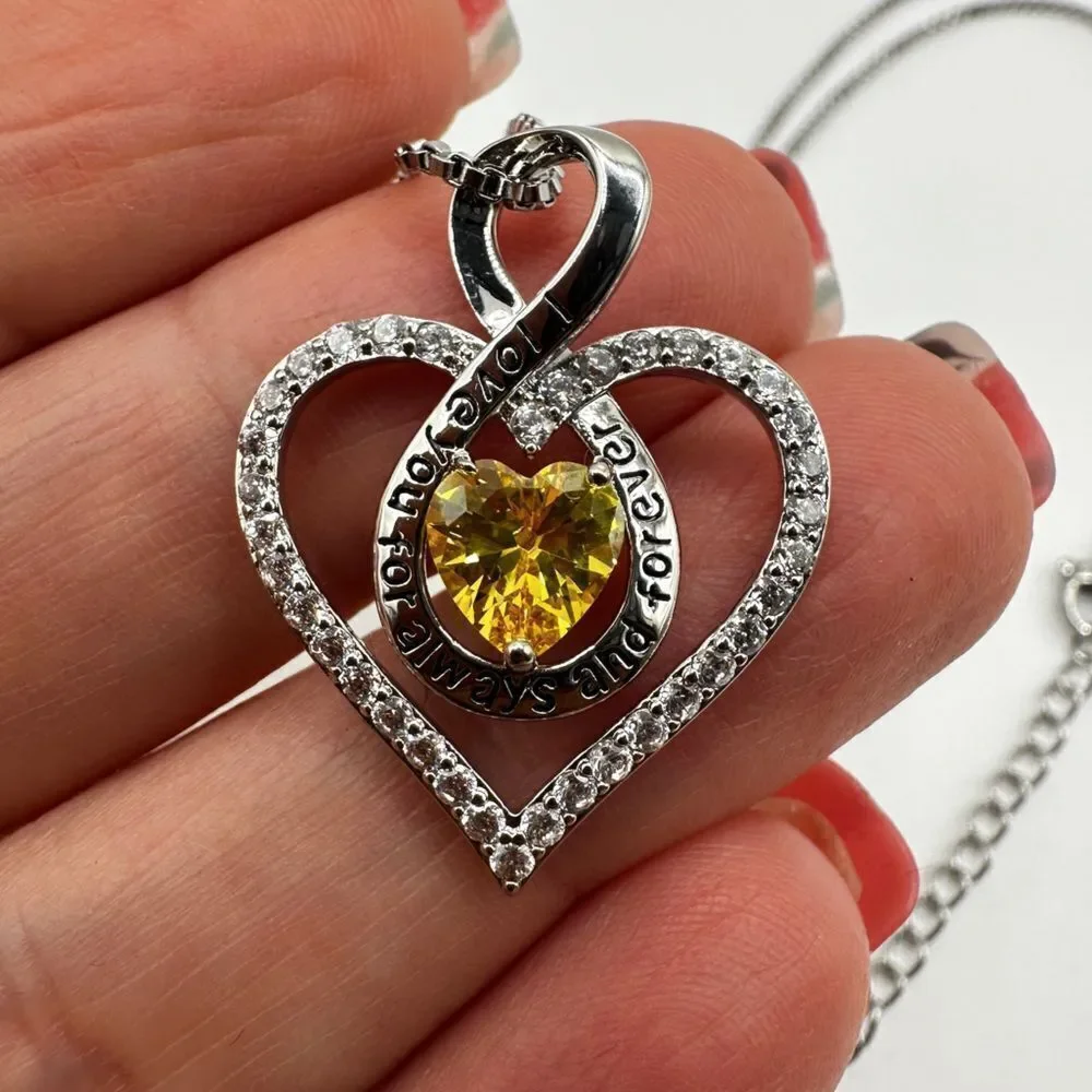 NIB, Redbee Brand 18kt GP/WG, 925 heart and yellow cz necklace!‎